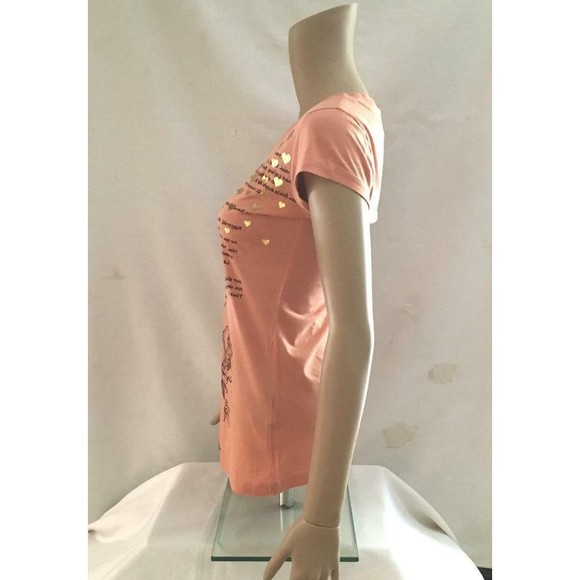 Self Esteem T shirt Junior Peach with Gold Foil Hearts Crew Fitted NOS 2007 - Picture 3 of 6